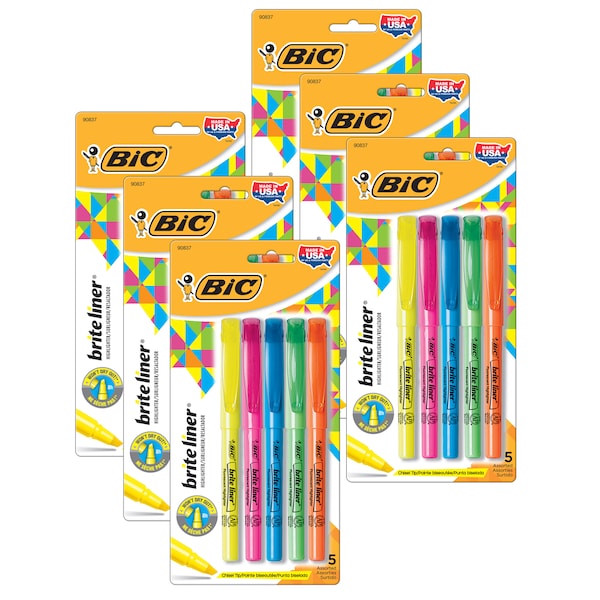 Brite Liner Highlighters, Chisel Tip, Assorted, 5 Per Pack, PK6